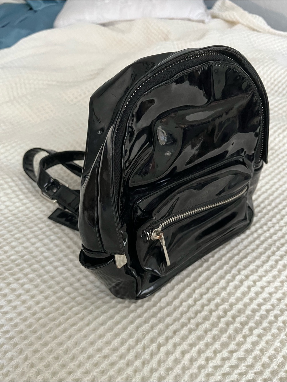 Forever 21 Black Patent Mini Backpack